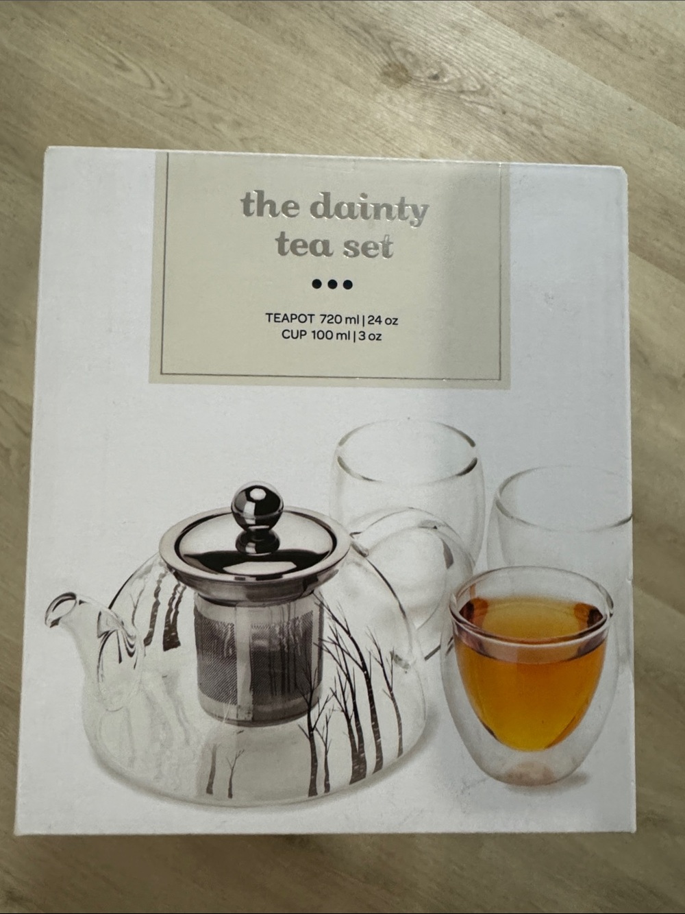 The Dainty Tea Set - Clear Glass Teapot with Stainless Infuser and Clear Cups